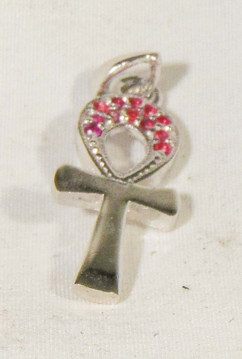 Sterling Silver Ankh Pendant with Rhinestones – Handcrafted in Luxor, Egypt