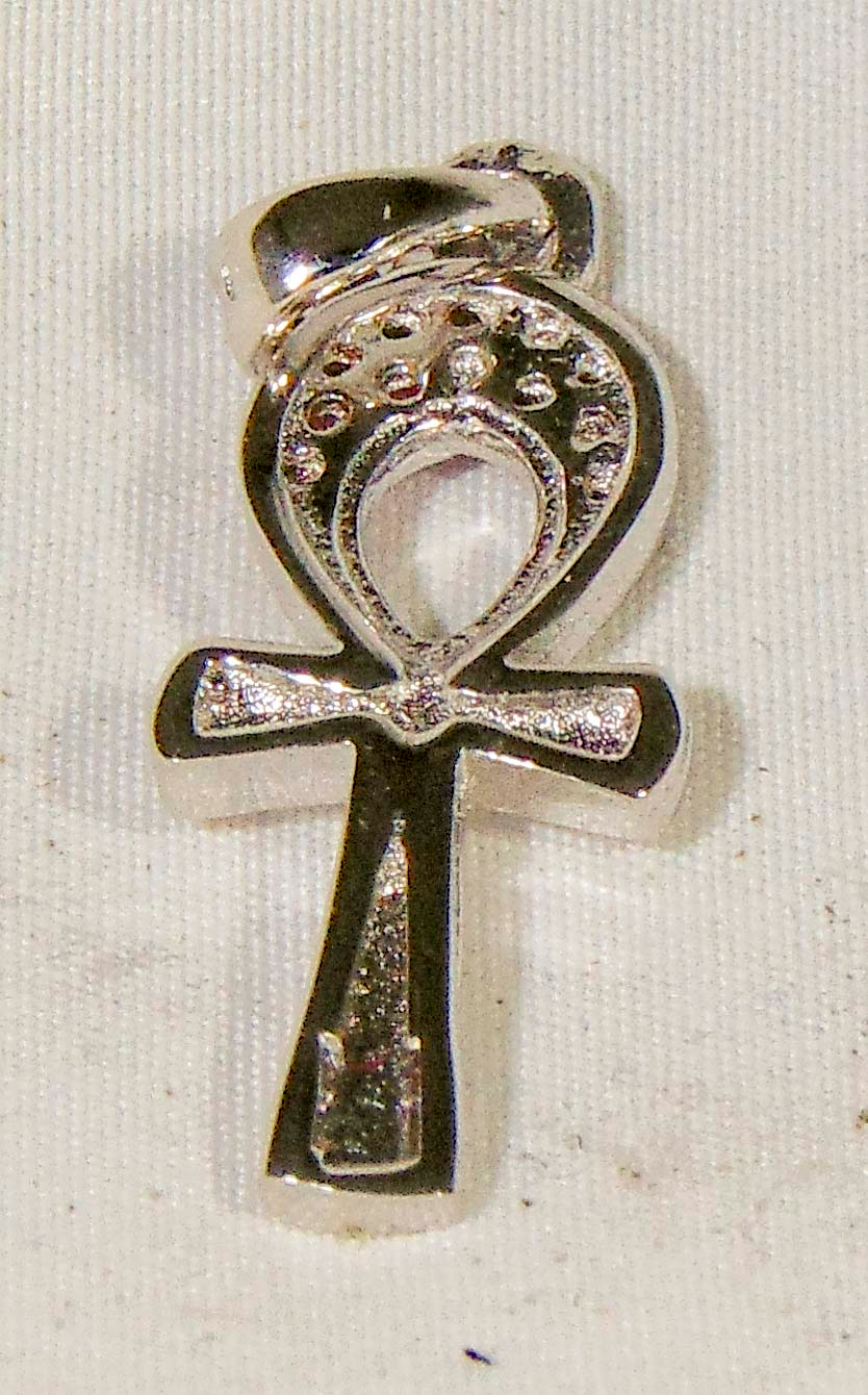 Sterling Silver Ankh Pendant with Rhinestones – Handcrafted in Luxor, Egypt - Image 3